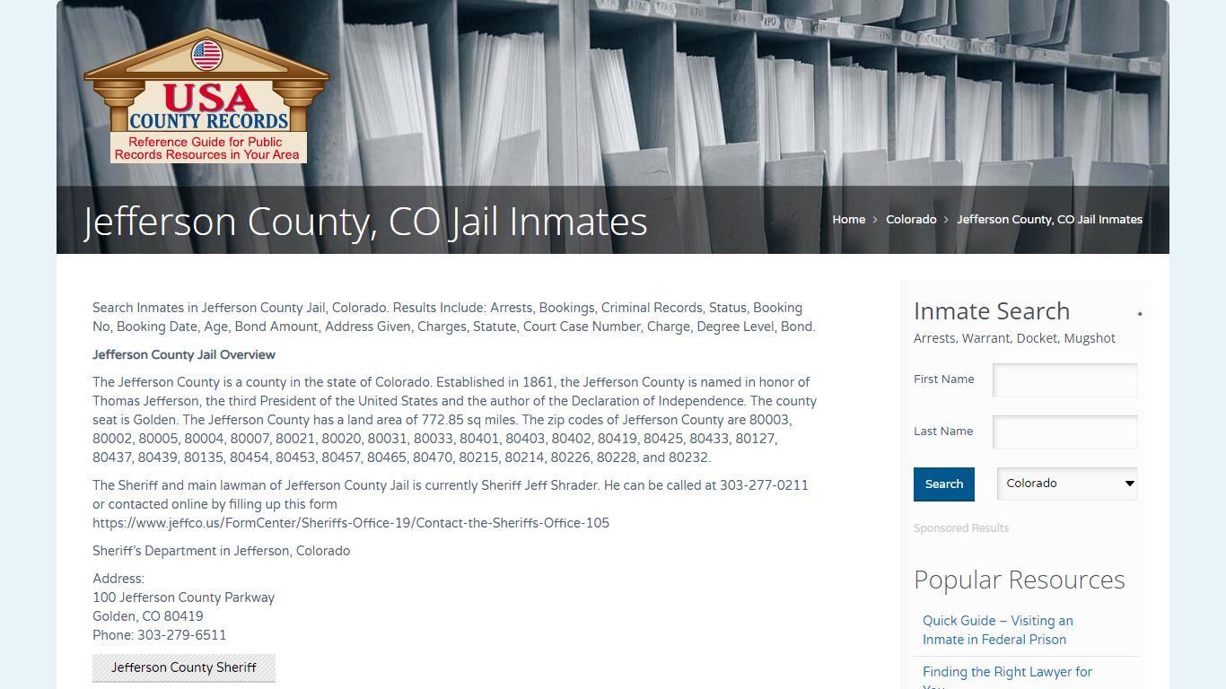 Jefferson County, CO Jail Inmates | Name Search